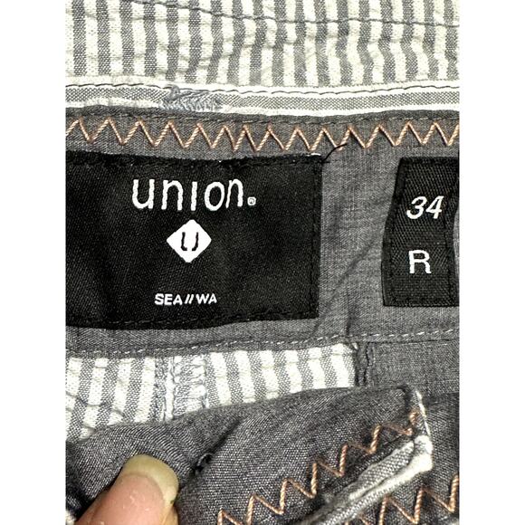 Union Chino Shorts Button Closure Zip Fly Striped Seersucker Gray/White 34R NWT - Picture 9 of 10